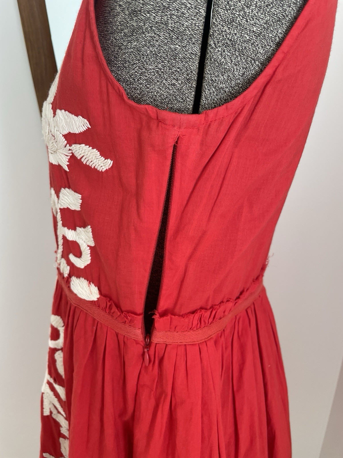 Husk Red Mexican Embroidered Boho Dress