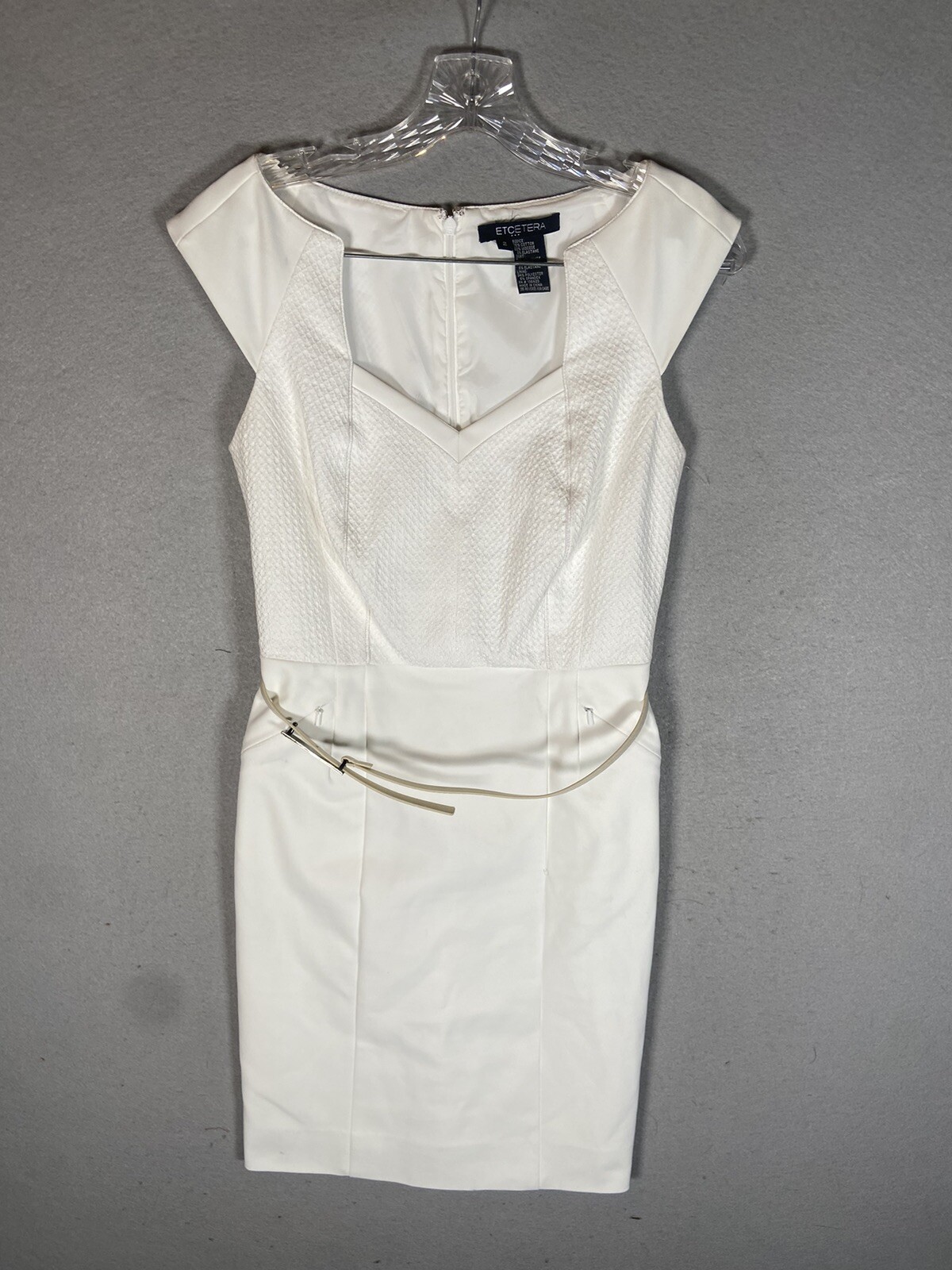 Etcetera White Cap Sleeve Dress Side Zipper Pockets Zipper With Belt Sz 2