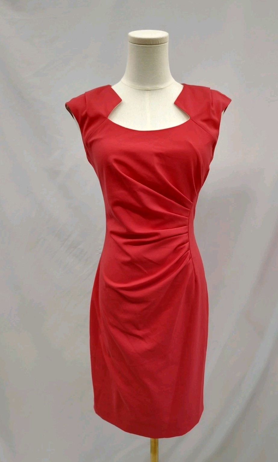 Calvin Klein Sheath Dress Coral Orange Summer Sweetheart Neck Ruched Side Sz 4