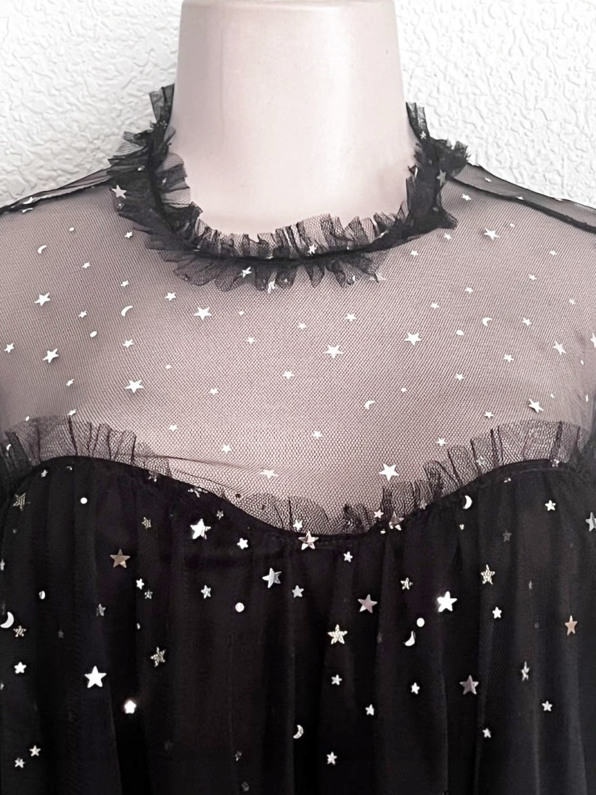 Witchy Celestial Silver Star Mesh Mini Black SZ M