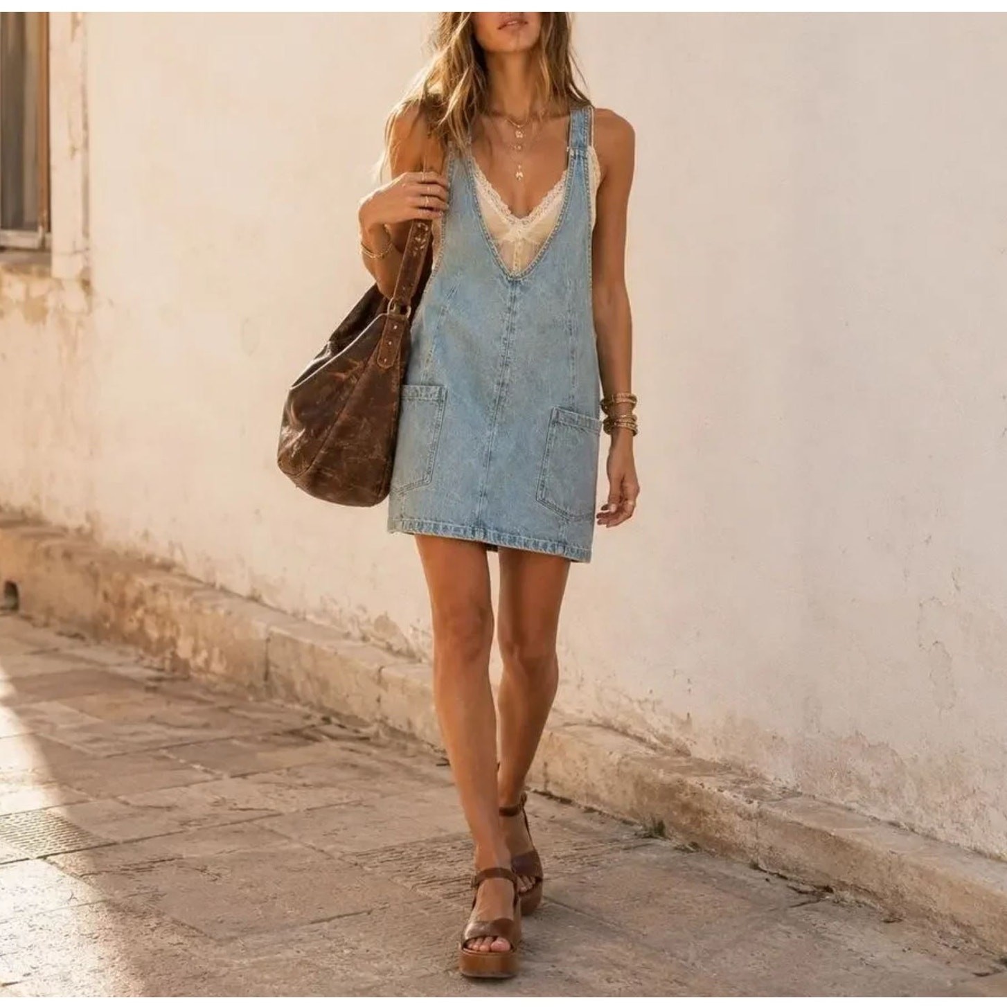 Free People High Roller Skirtall Medium Denim Overall Mini Dress Western Boho