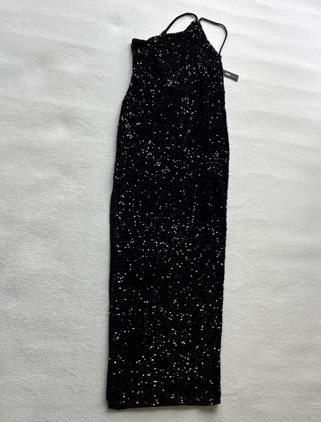 Fashion Nova Forever Shining Sequin Maxi Dress Women 2X Black Halter High Slit