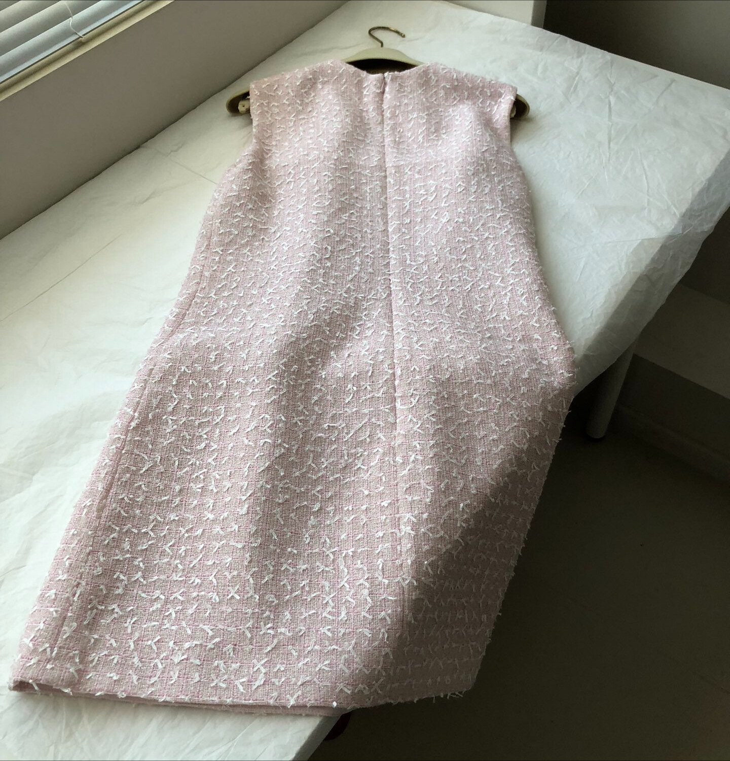 Women Self-Portrait Round Neck Pearl Sleeveless A-line Mini Dress Pink