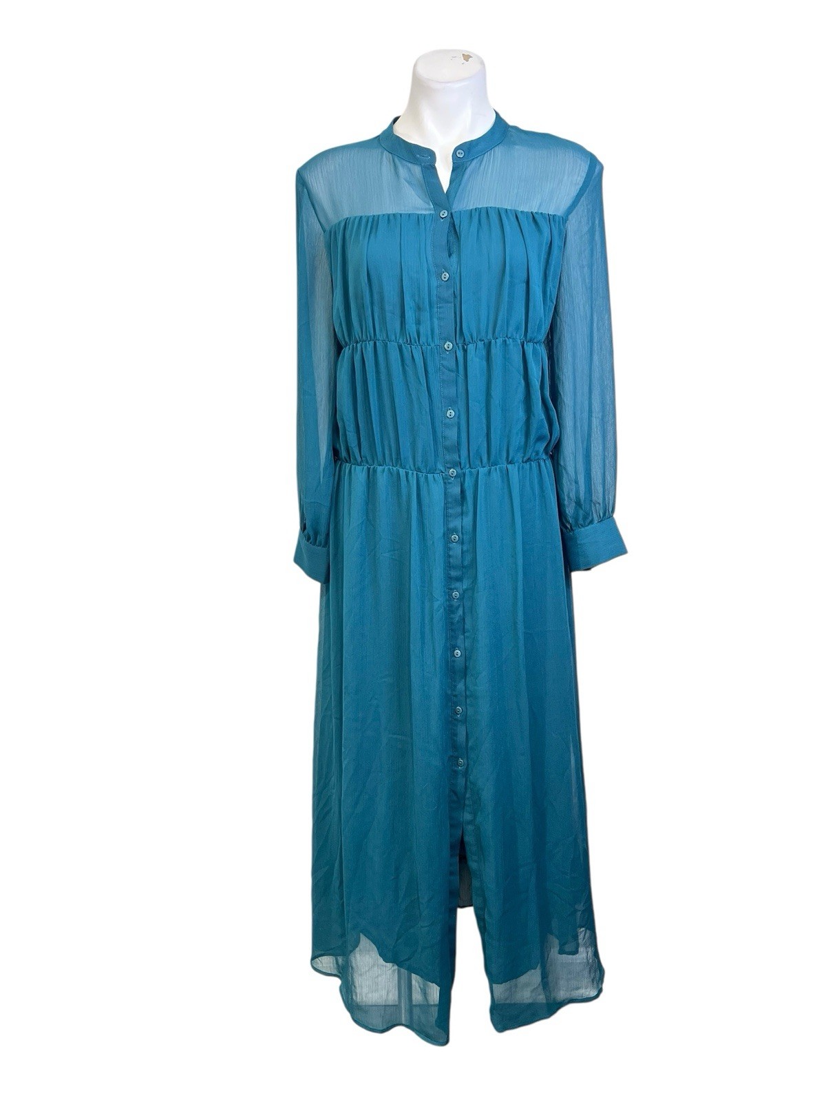 Zara Maxi Dress L Hunter Emerald Green Semi-Sheer Long Sleeve Holiday Party