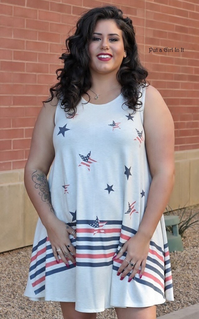 New PLUS SIZE Womens USA OVERSIZED AMERICAN STARS SLEEVELESS DRESS XL 1X 2X 3X
