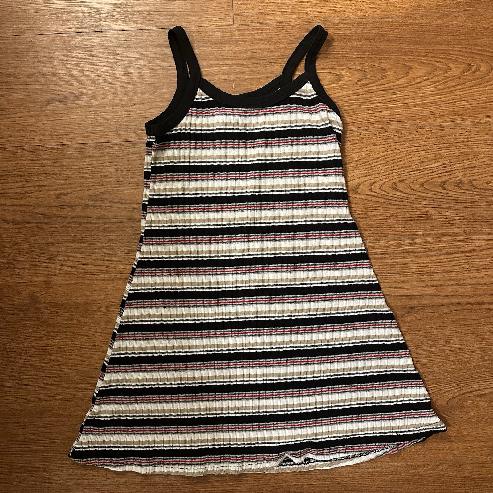 Vintage No Boundaries White Black Grey Red Beige Striped Mini Dress