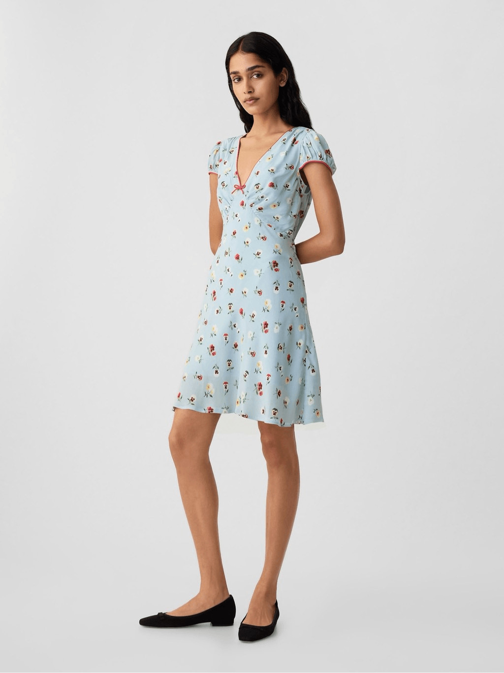 Gap x DOEN Blue Dublin Floral Mini Dress Short Sleeve Fit Flare Boho 16 NWOT