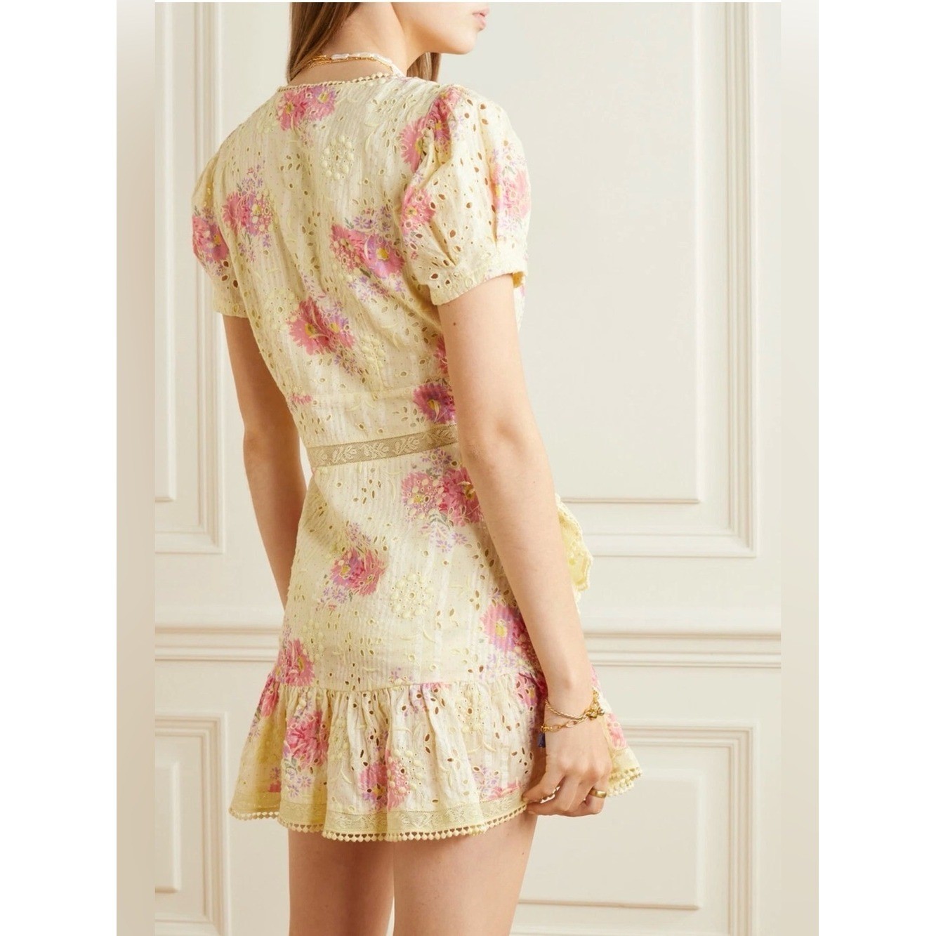 LoveShackFancy Bea Cotton Eyelet Floral Mini Dress Size 2