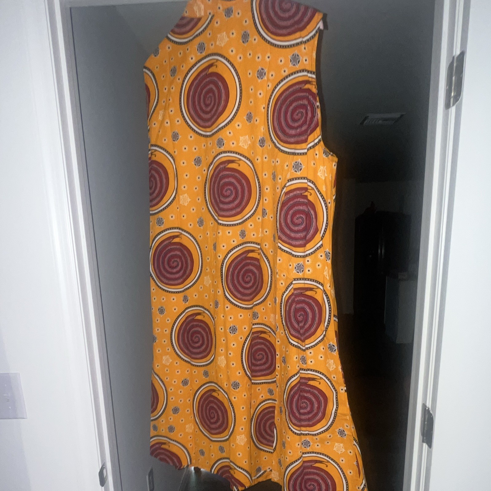 Zuri Women’s 1X Orange Geometric Collared Sleeveless Button Shirt Dress