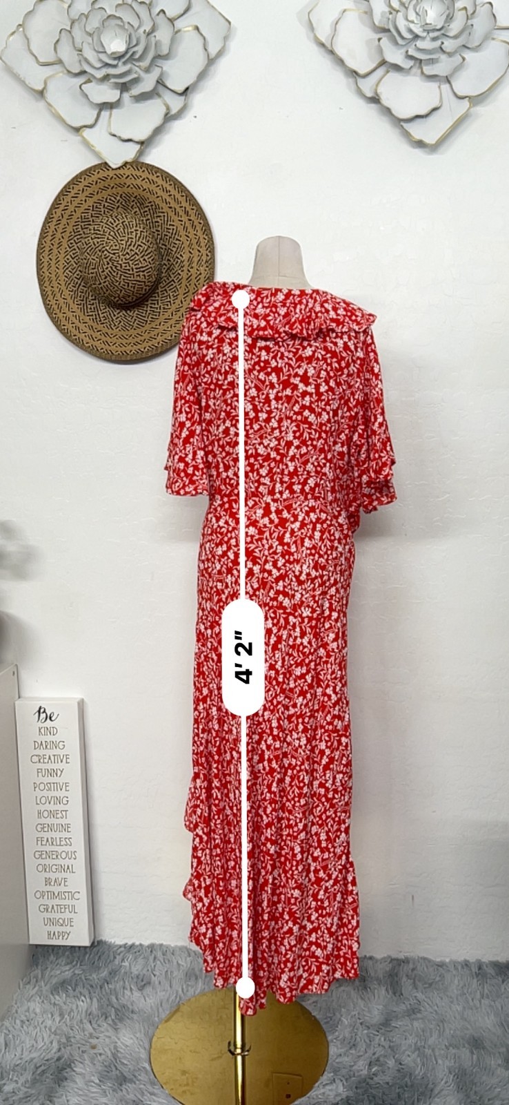 A New Day red garden floral maxi summer sun dress sz XXL – ruffle slit zipper
