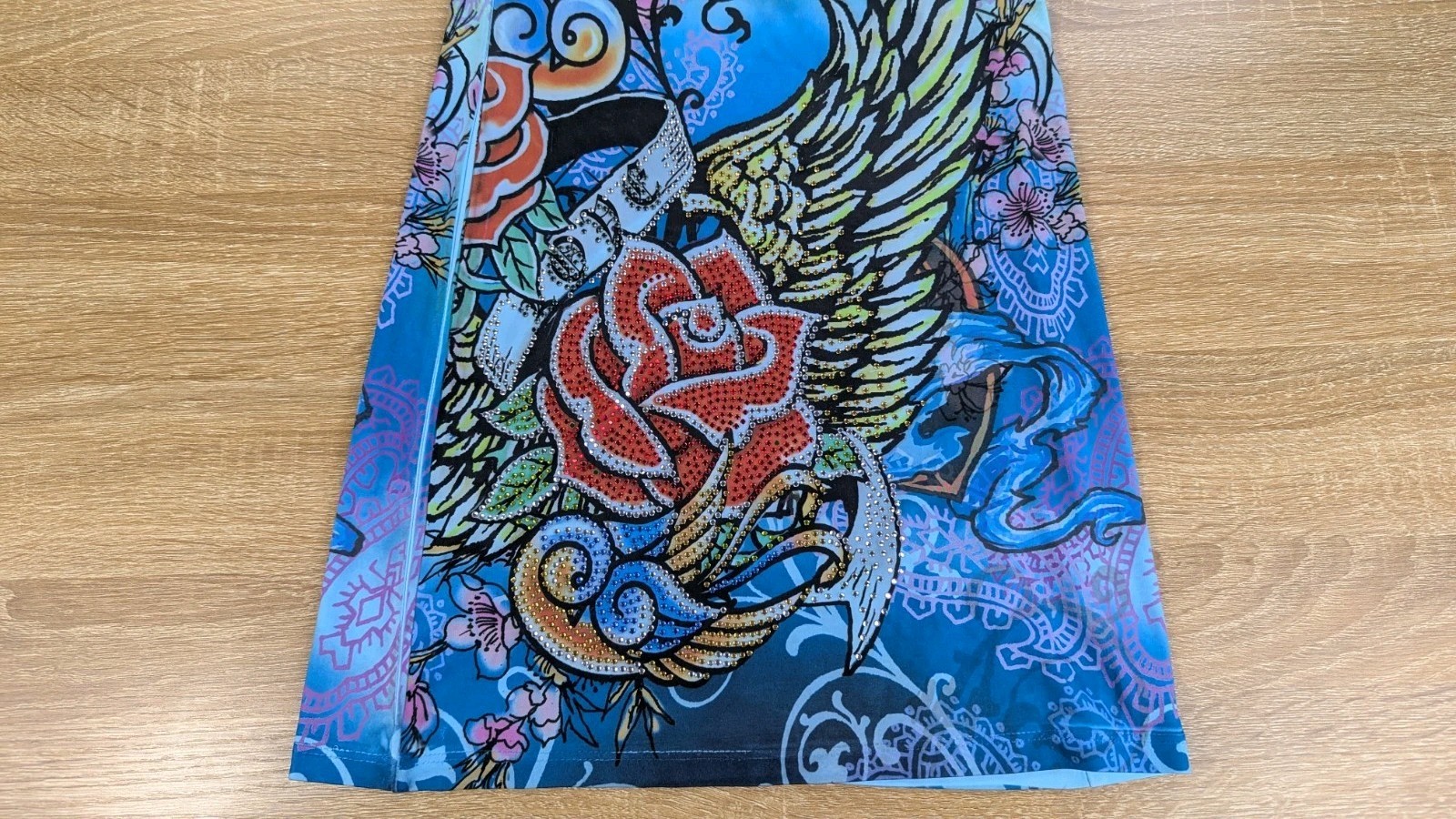 VTG Ed Hardy Christian Audigier Rhinestone Dress Medium Y2K Rose Tattoo Graphic