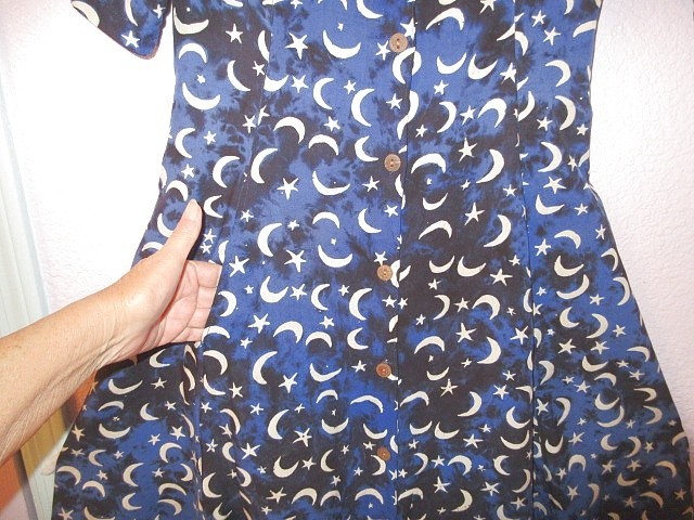 Celestial Midi Dress Size M Pockets Corset Back Moon & Stars Cosmic Astral Lunar