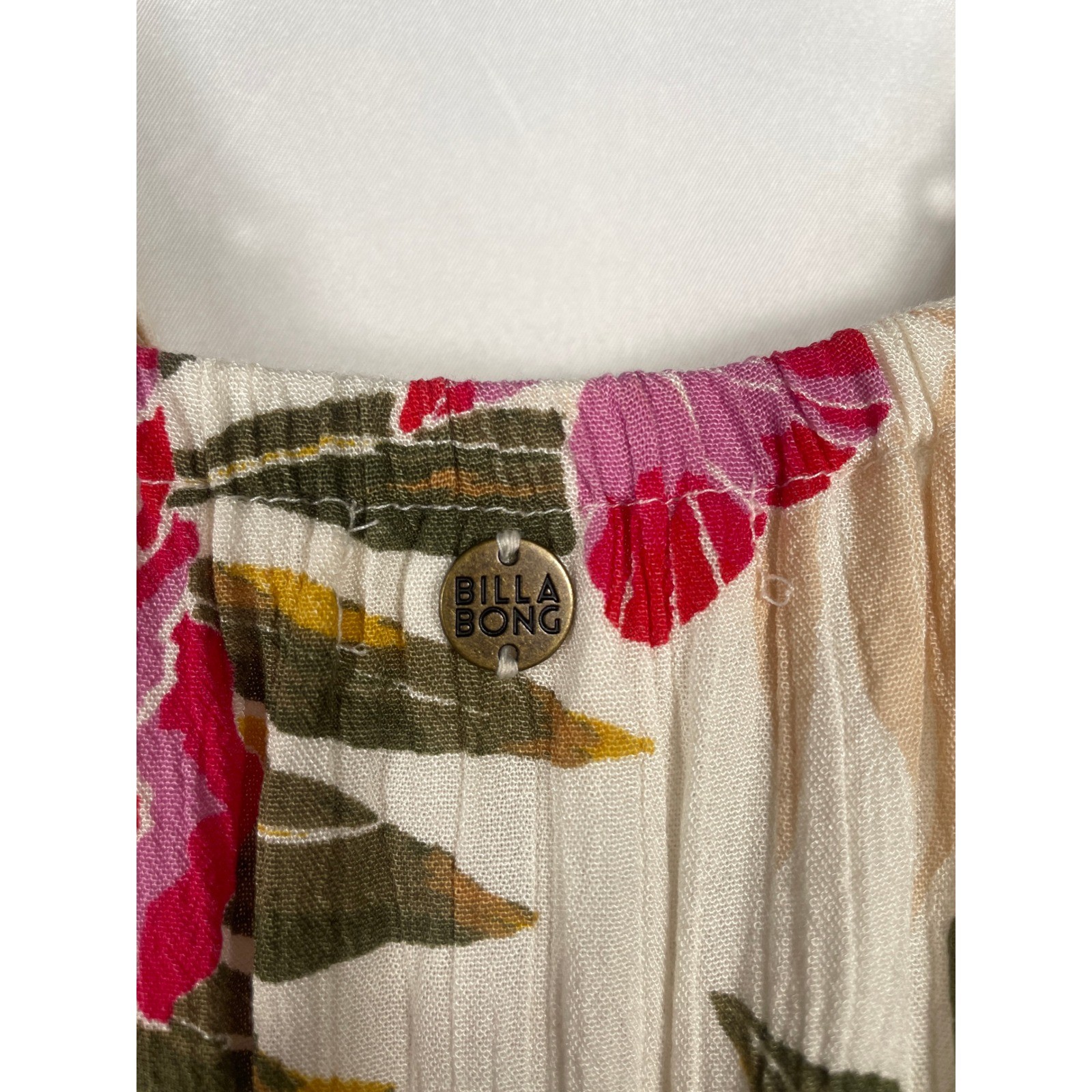 Billabong Womens Small Tropical Floral Maxi Dress High Low Pink Cream Rayon S