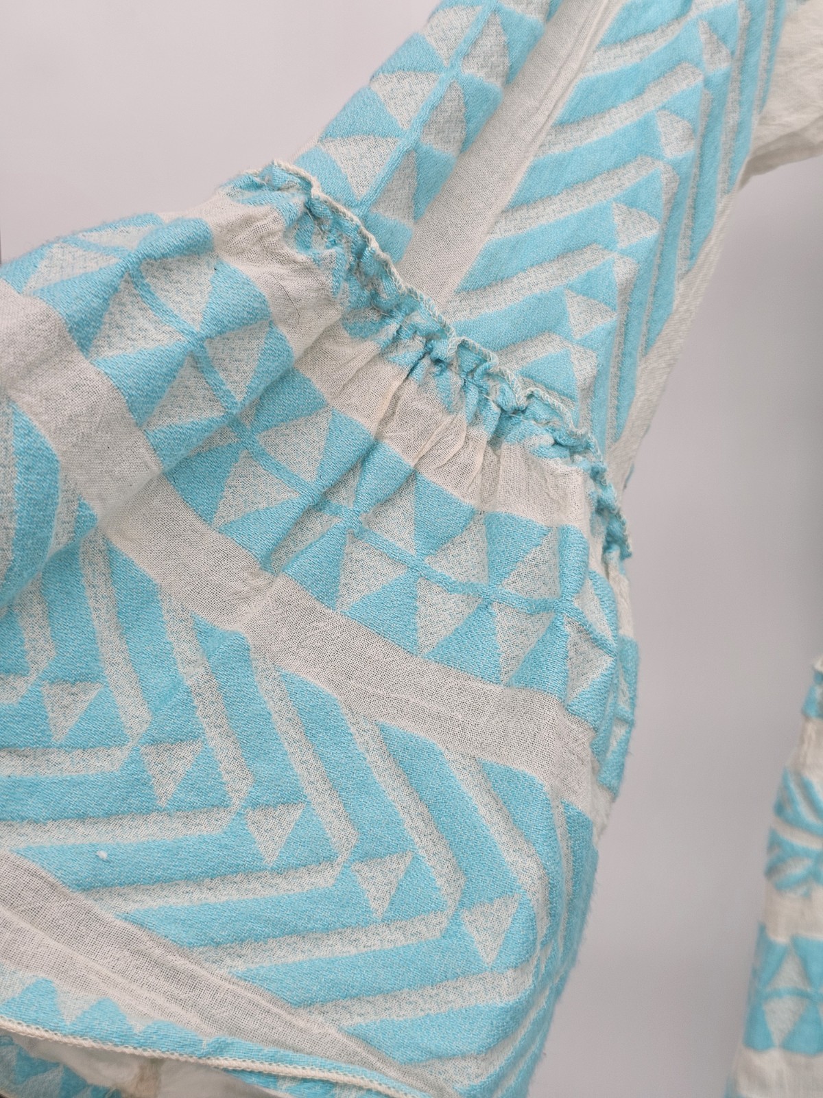 DEVOTION TWINS Ella Tunic Dress Teal Cream Geometric Boho Tiered Women’s Medium