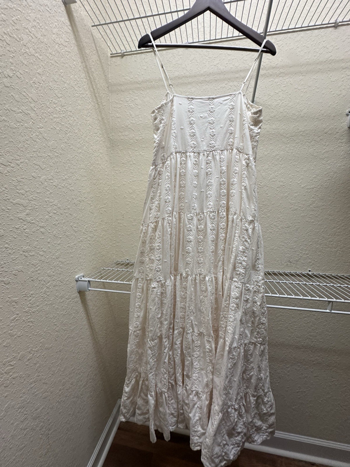 Sézane Women’s 36 White Solid Embroidered Button Front Strappy Midi Sundress