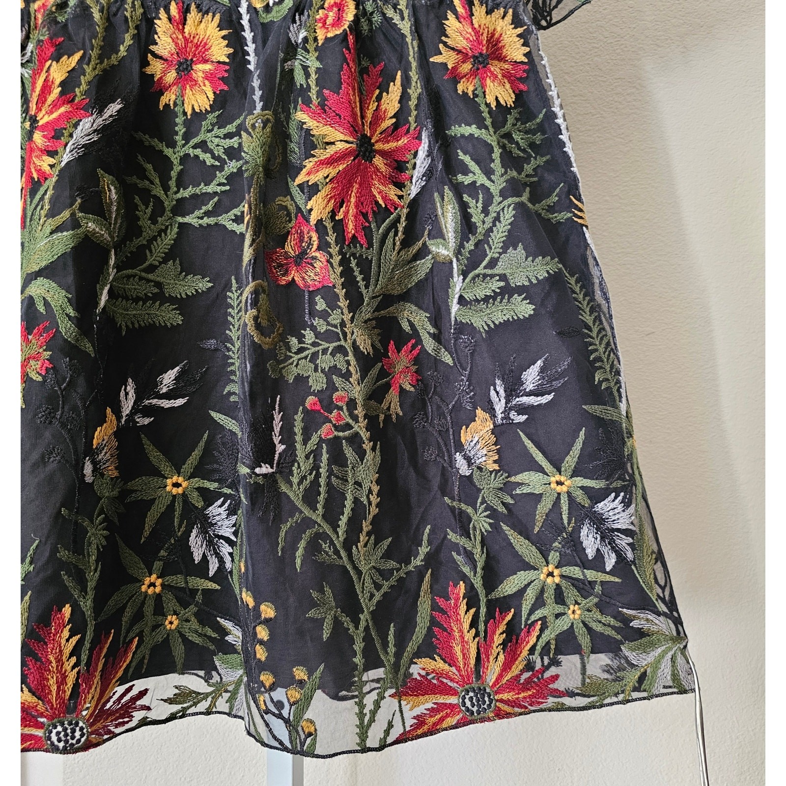 DISTURBIA NWT Wildflower Embroidered Floral Boho Goth Mesh Mini Dress Sz US 8