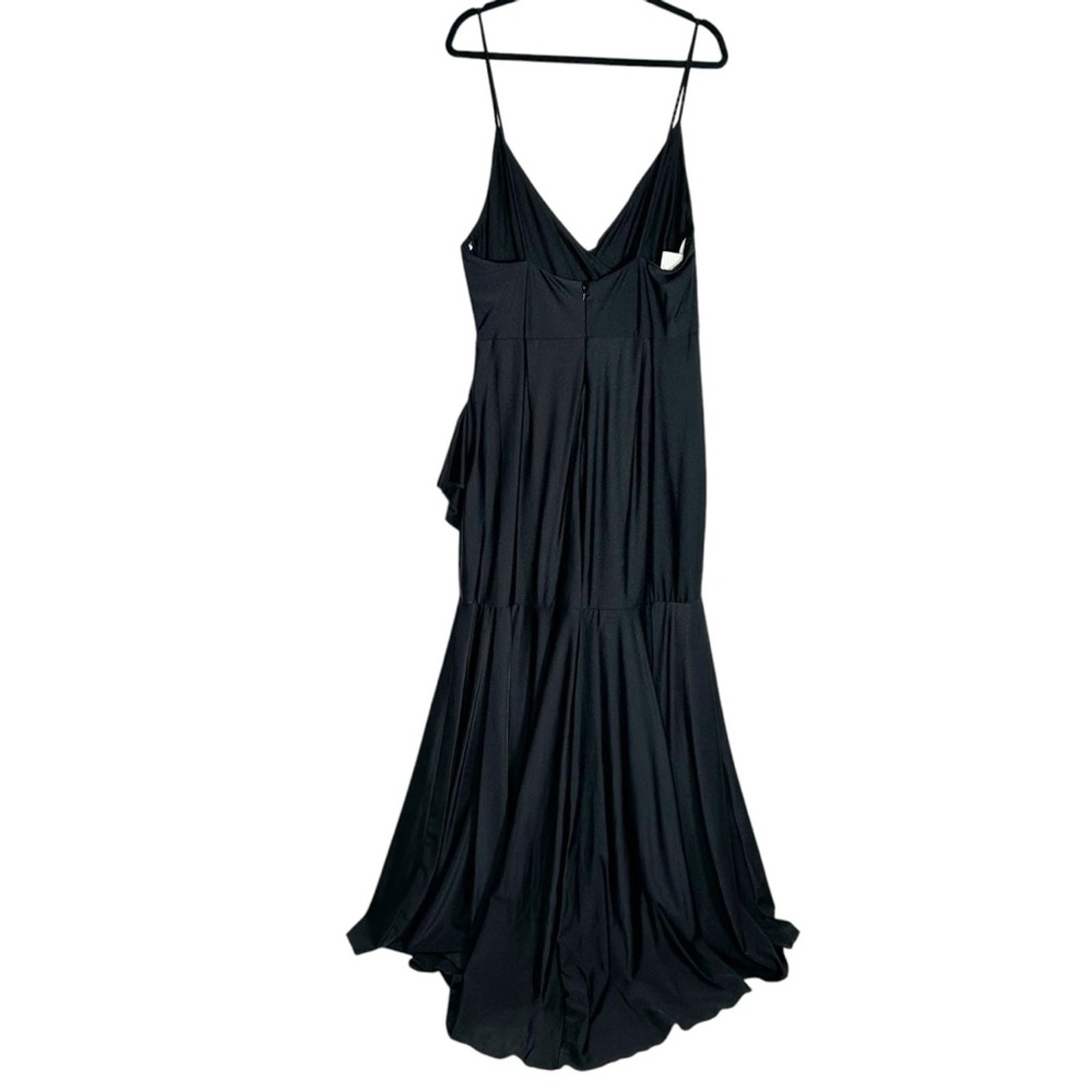 CYNTHIA & SAHAR Gabriella Ruffled High Low Stretch Satin Gown in Black Size XL