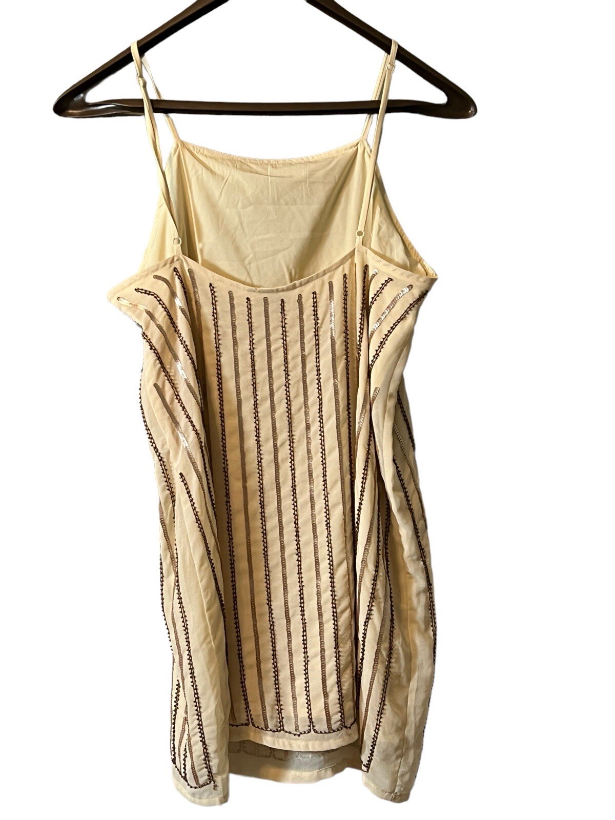 Tobi NWT Tan Sequin Spaghetti Strap Dress Size Medium Party Chic Retro Evening