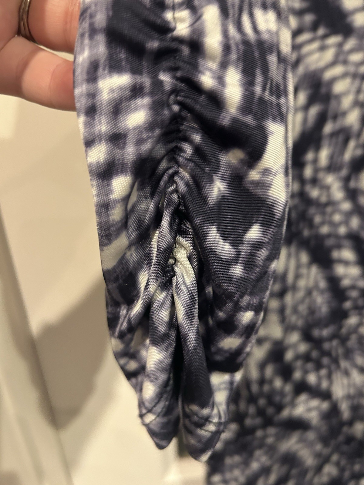 Ghost London Abstract Cowl Neck Midi Dress | Size 12 | Navy & White
