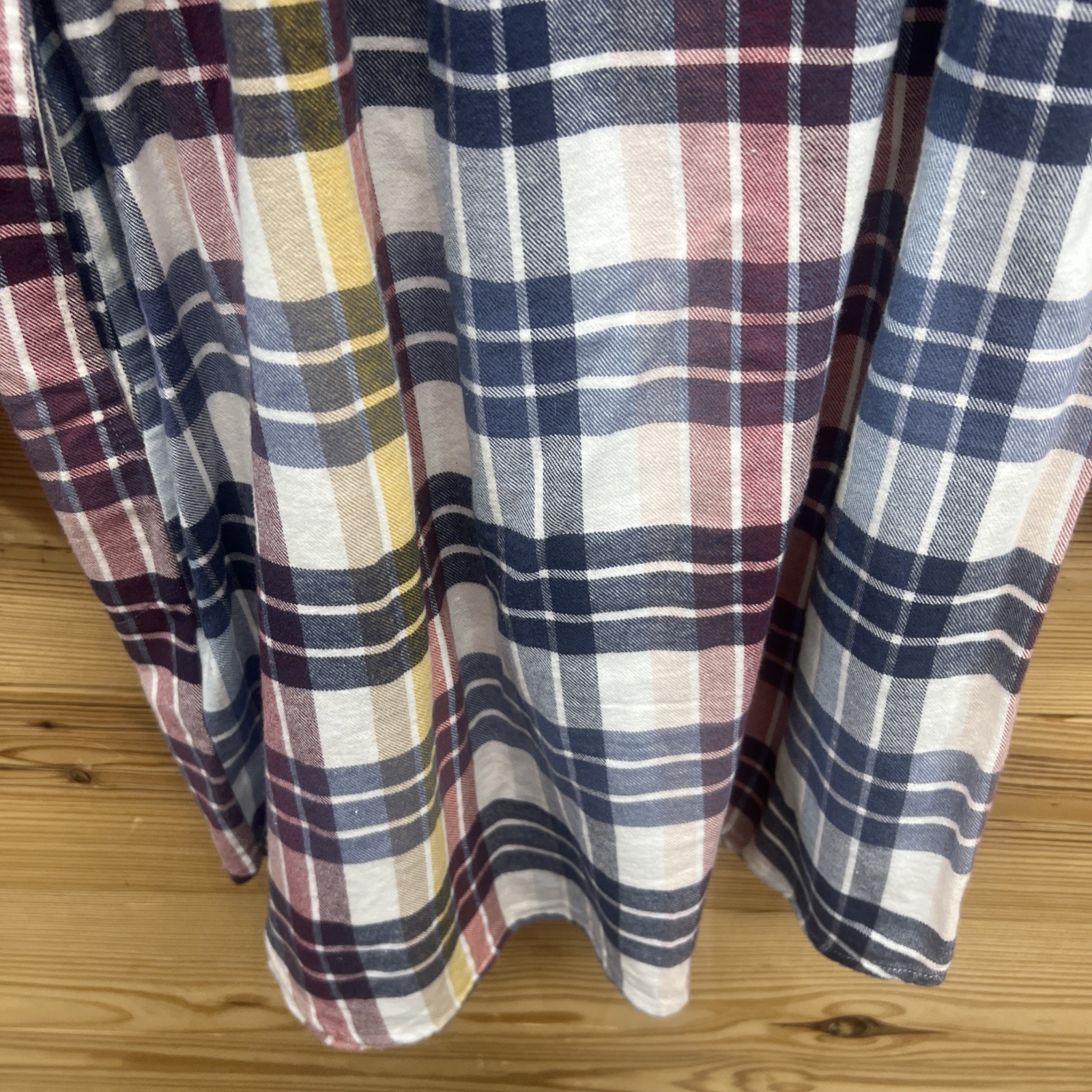 Goodthreads Dress Womens Large Flannel Plaid Shirtdress Collared Red Yellow B109