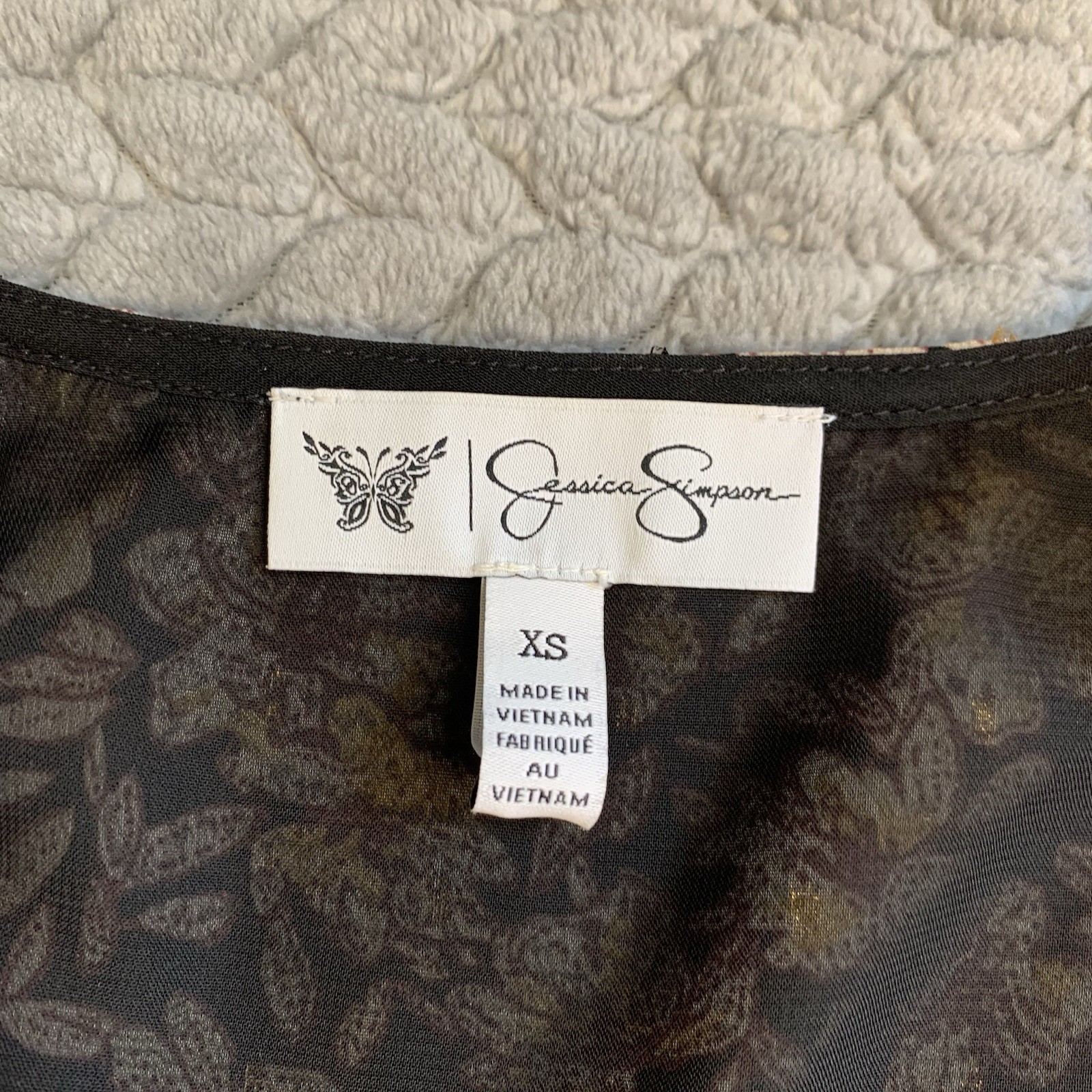 Jessica Simpson Floral Shift Dress Ruffles Sz XS Black, Gold, Brown