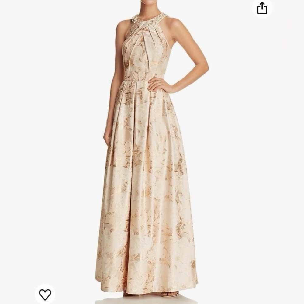 Elegant Eliza J. Cream Floral Jacquard Maxi Dress Size 8 NWT Pockets Formal