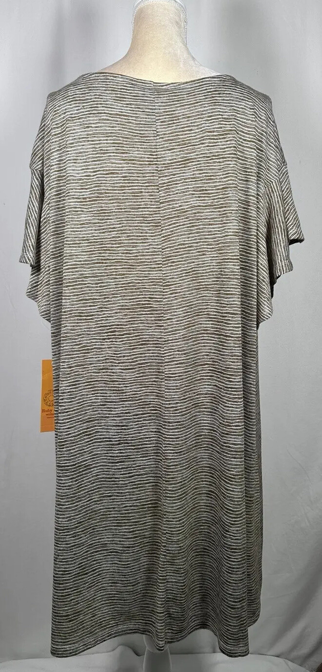 Ruby Rd Dress Slip On Shift Tunic Women 2X Short Sleeve Lounge Stretch Beige