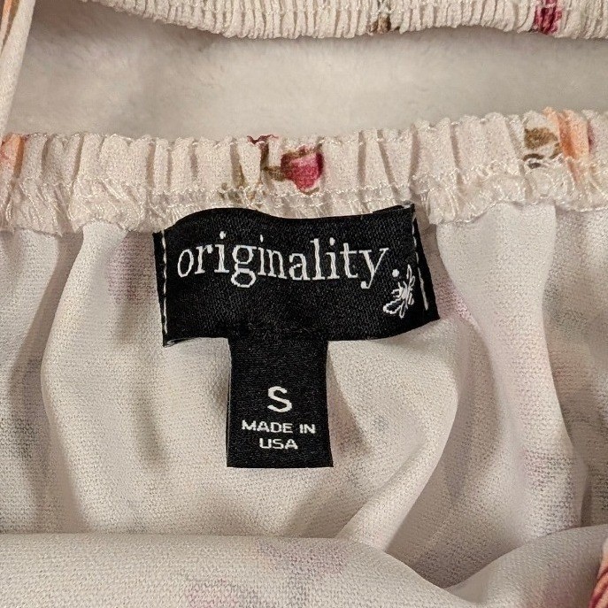 Originality Floral Cutout Back Mini Dress Cream Pink Rose Print Small Peasant