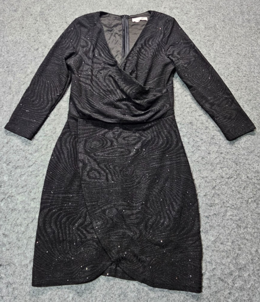 Mujer Moderna black bodycon style lined dress women size Medium 1/2 sleeve