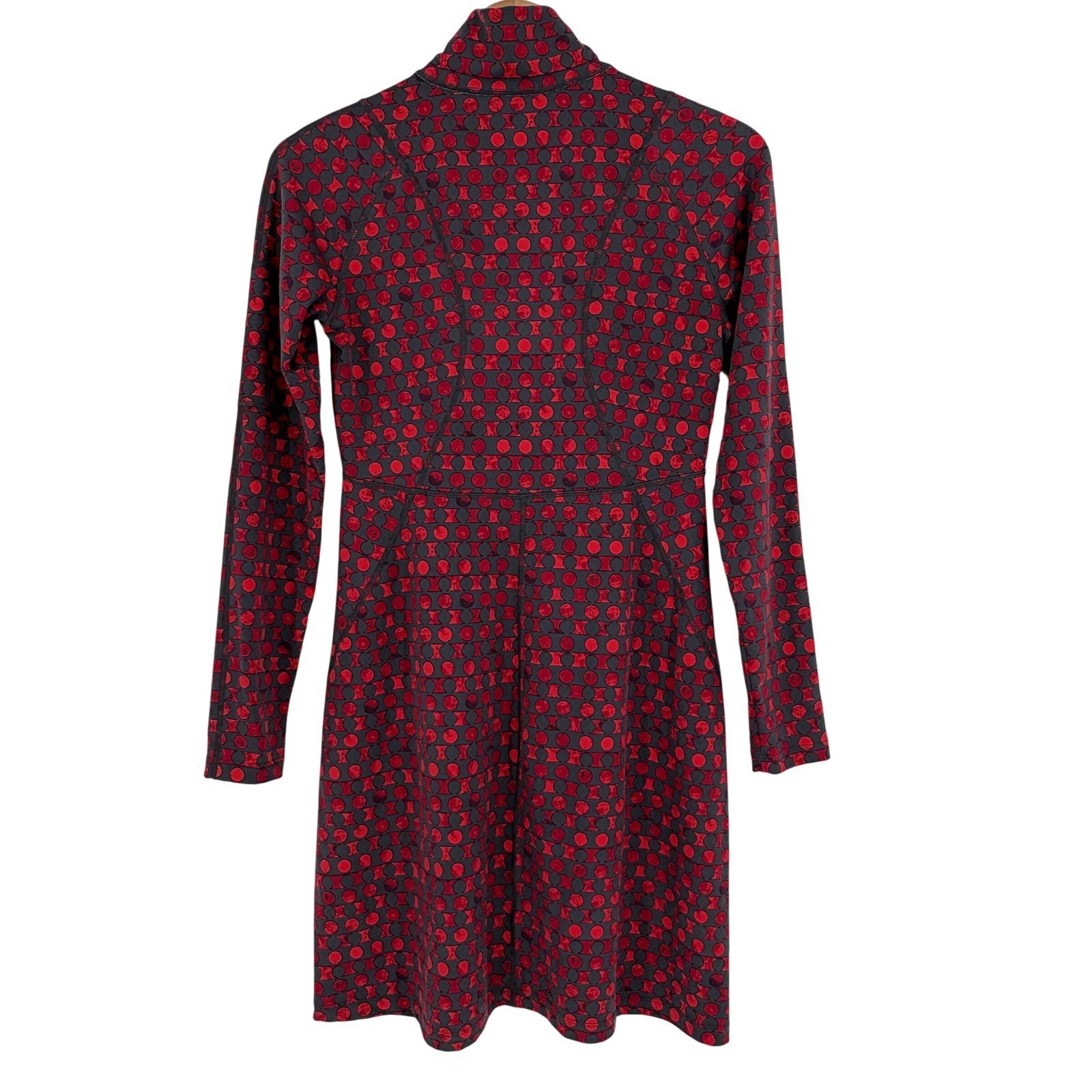 Title Nine Dream Dress Small Red Grey Geometric Dot 1/4 Zip Long Sleeve