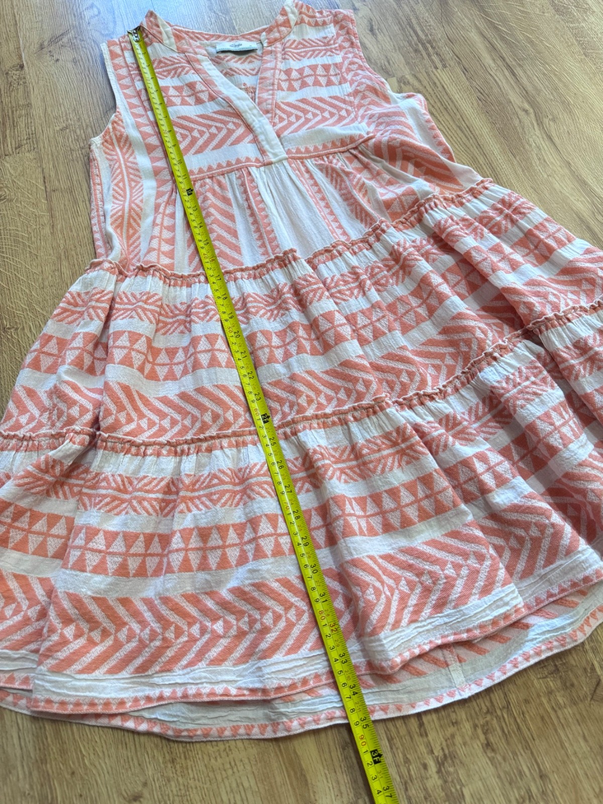 Devotion Twins Ella Mini Dress Sleeveless Salmon Orange White Geometric Women XS