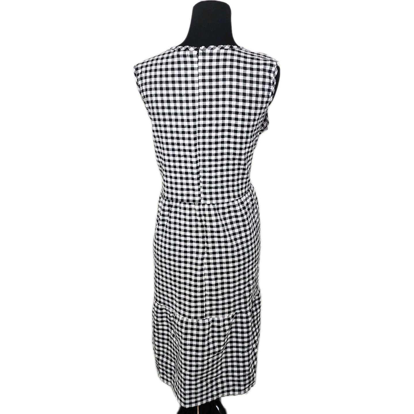 Women’s Black & White Checkered Knee Length Ruffeled Hem Dress Size L Preppy