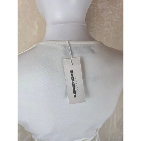 CBR White Draped Midi Dress Sleeveless Zipper Waist Corset Style S