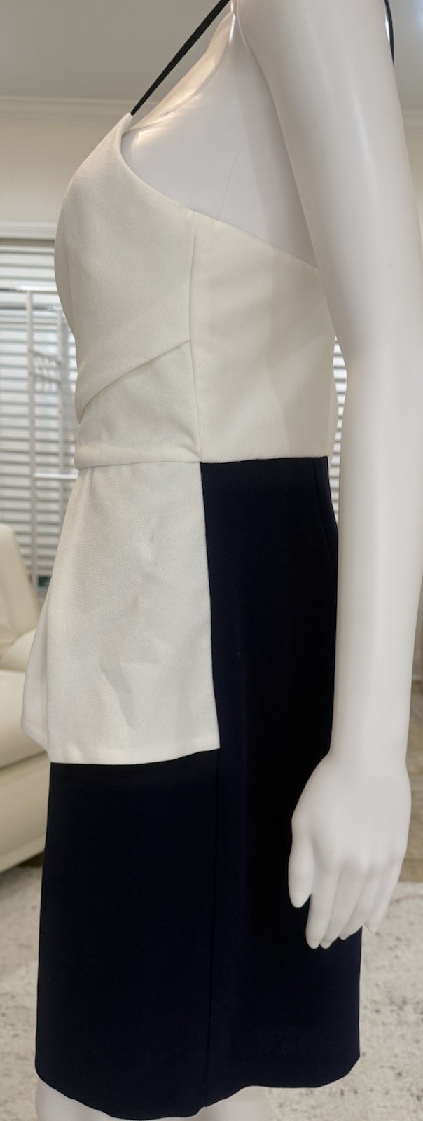 ABS Allen Schwartz White/Navy Strap Colorblock Peplum Mini Dress Size10
