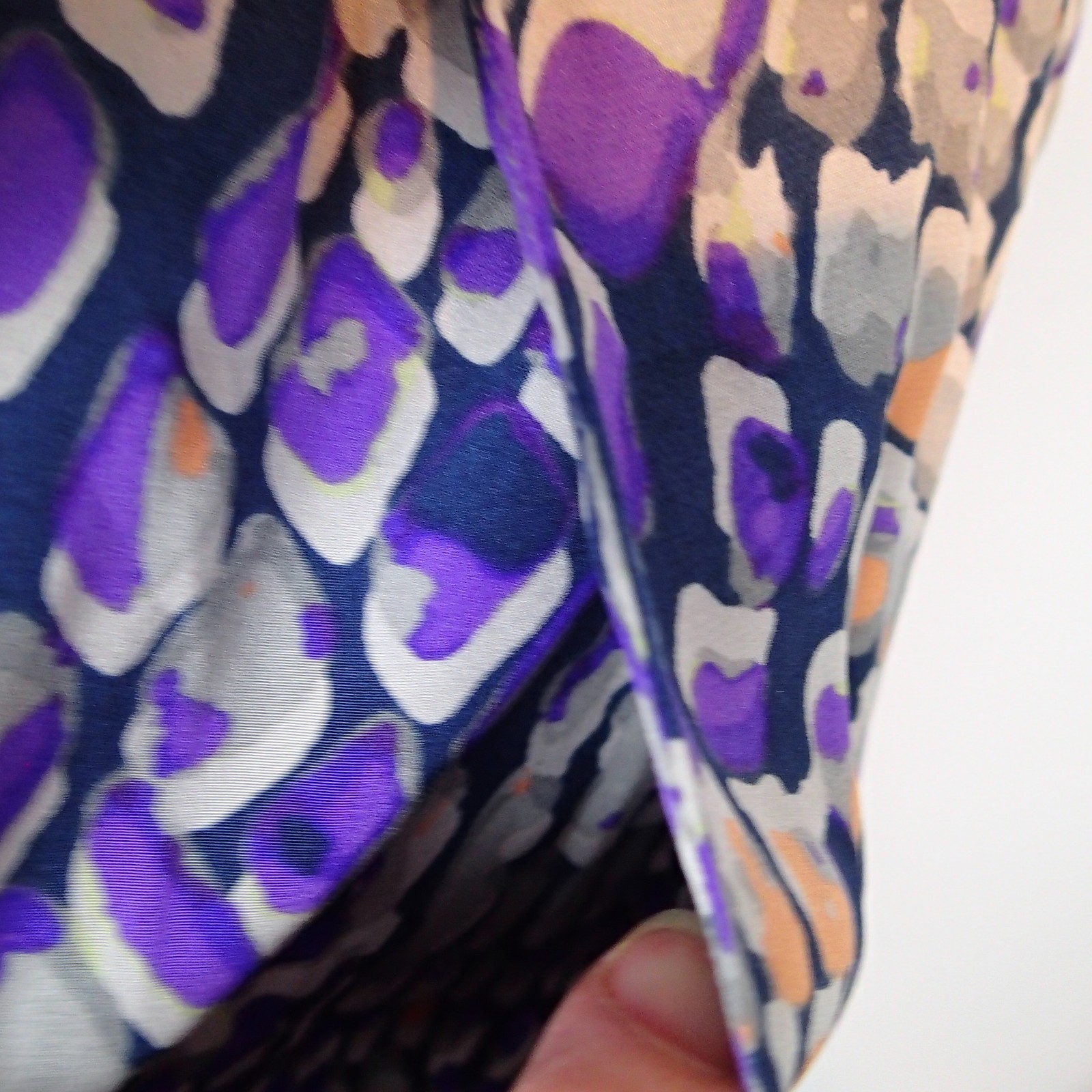 Presley Skye Dress xs Gray Purple Wrap Silk Roll Tab Sleeve v neck pockets