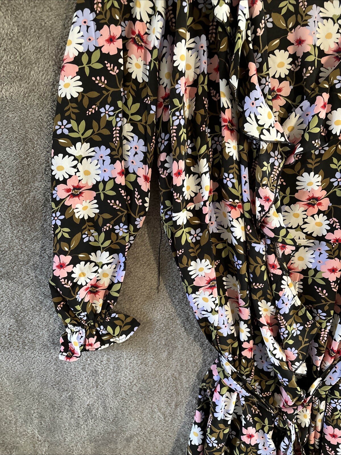 Kate & Mallory Dress 3X Wrap Chiffon Bold Floral Midi Ruffles Floaty Daisy NEW