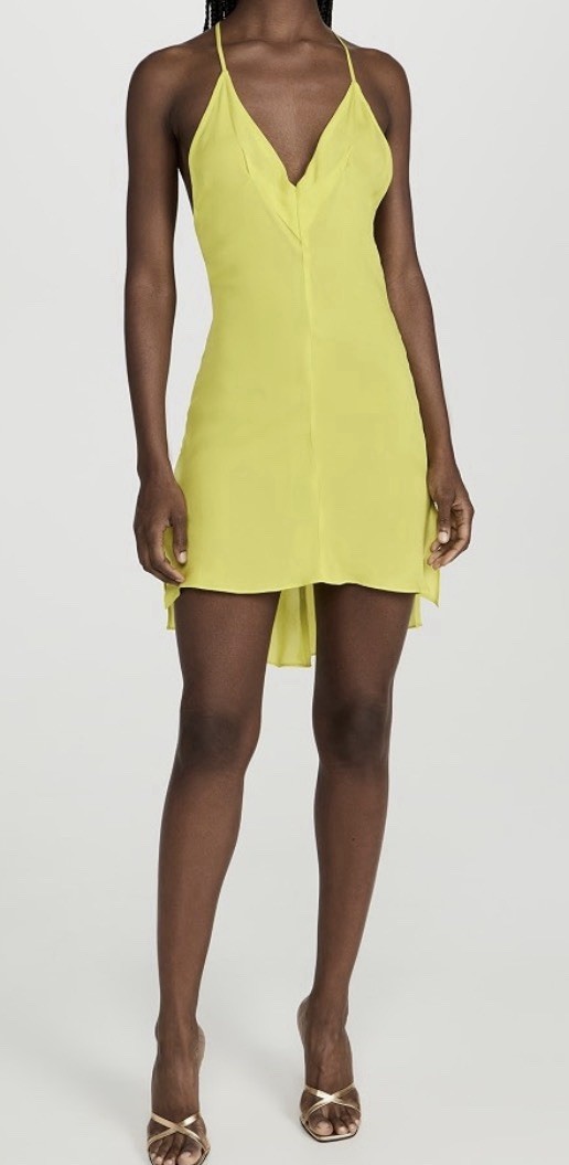 Suzy Black Lime Yellow Backless Mini Slip Dress 100% Silk Size XS
