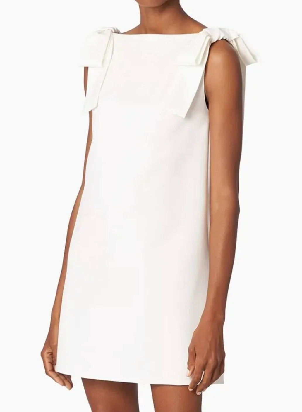 NWT Carolina Herrera White Sleeveless Bow Strap Mini Shift Dress, Size 8