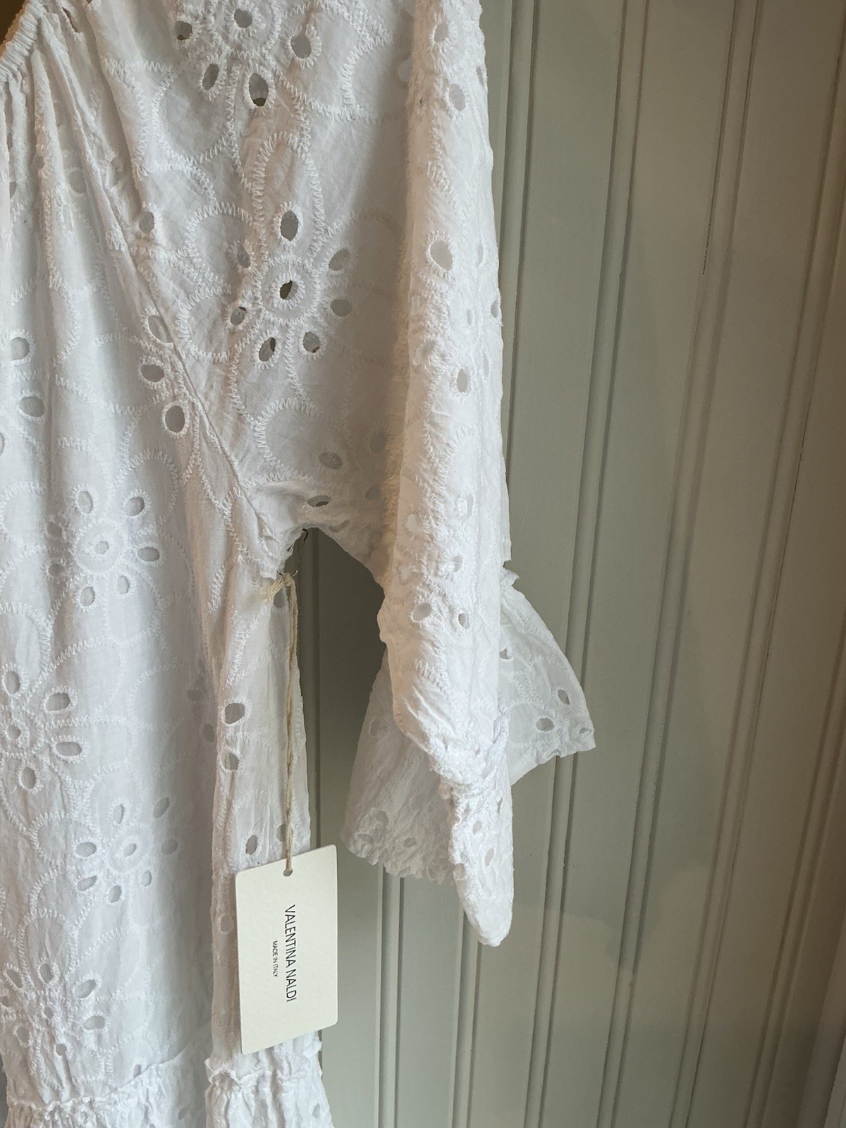VALENTINA NALDI, EMBROIDERED EYELET, TIERED DRESS, LINED, WHITE, COTTON, NWT.