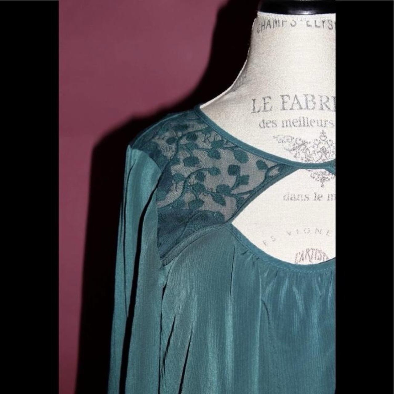 Altar’d State Teal Chiffon Shift Dress Bell Sleeve Lace Cut Out Tie Back S