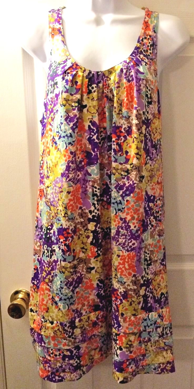 New Directions ND Dress Floral Pattern Racerback Shift Scoop Neck Pink Blue Sz 8