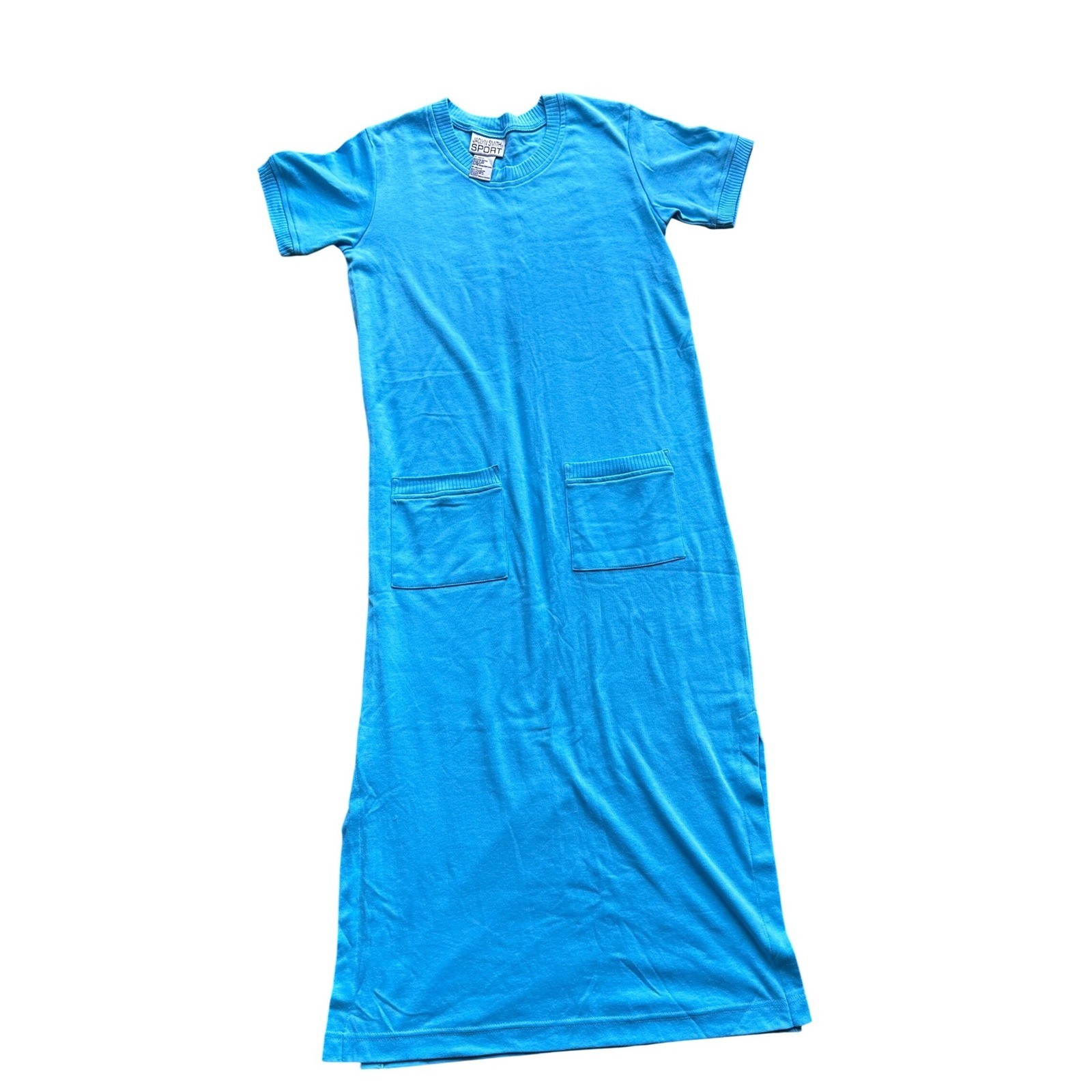 Jaclyn Smith Sport Blue Maxi T-Shirt Dress Short Sleeve Pockets Vintage Style M