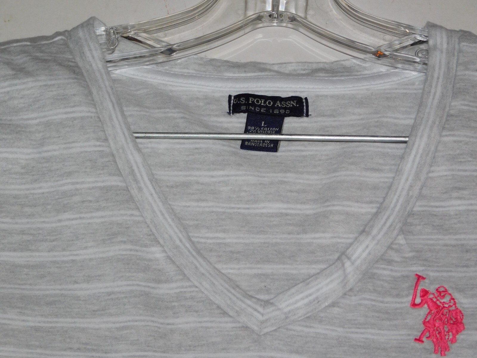 US Polo Assn Size L Grey Stripe Womens Stetch Cotton Knit Logo Slimming Dress