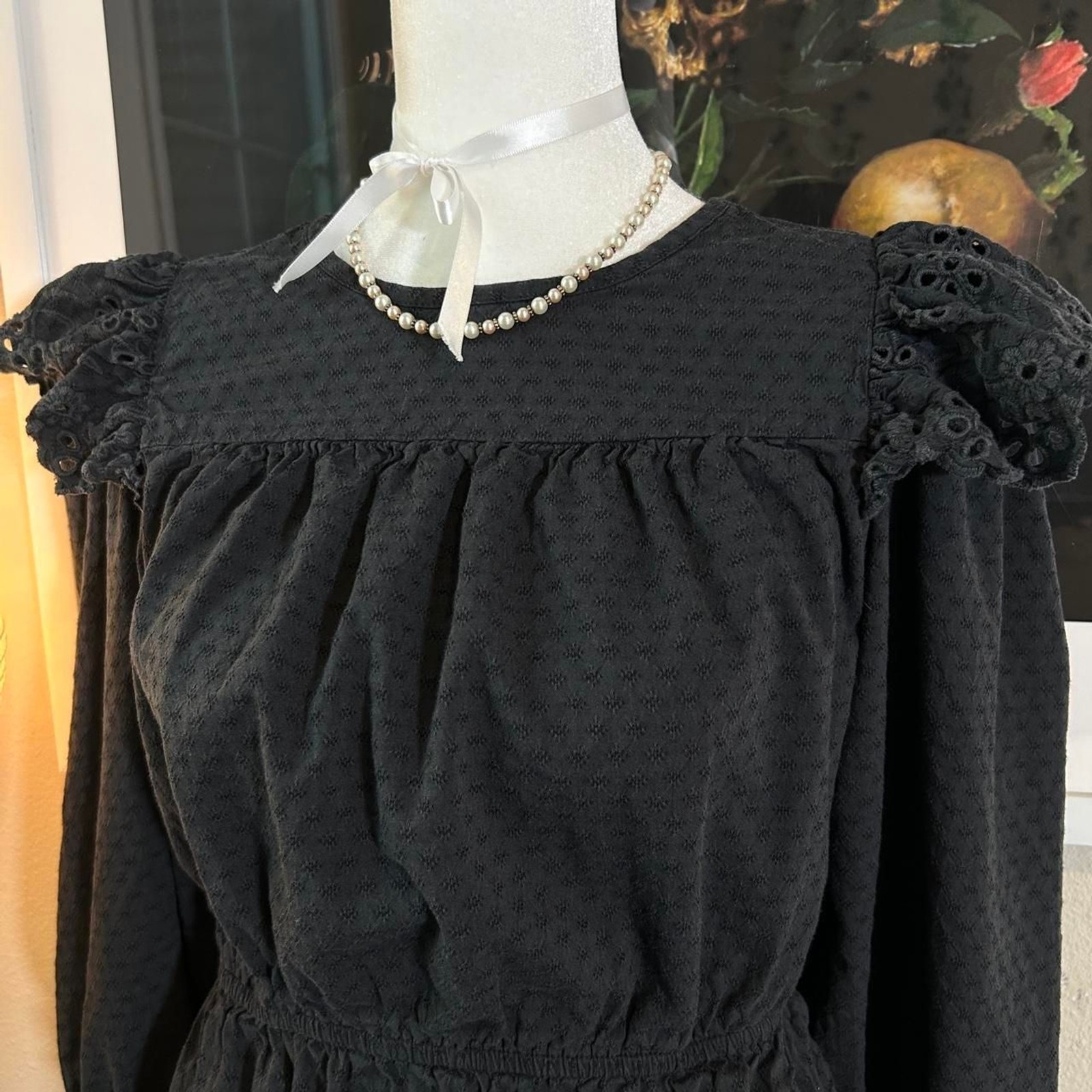 Universal Thread dark gray ruffle eyelet frilly long sleeve dress XS