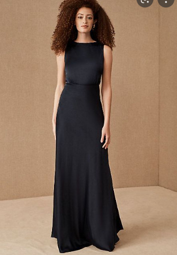 BHLDN Beckett Satin Charmeuse Maxi Dress in Navy Blue