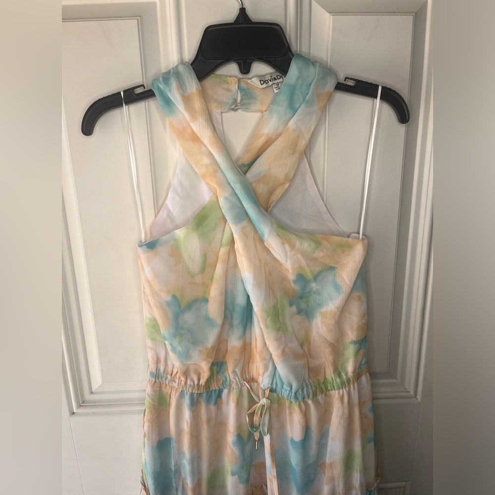 Davi & Dani NEW NWT Peach Multicolor Floral Halter Neck Maxi Dress medium