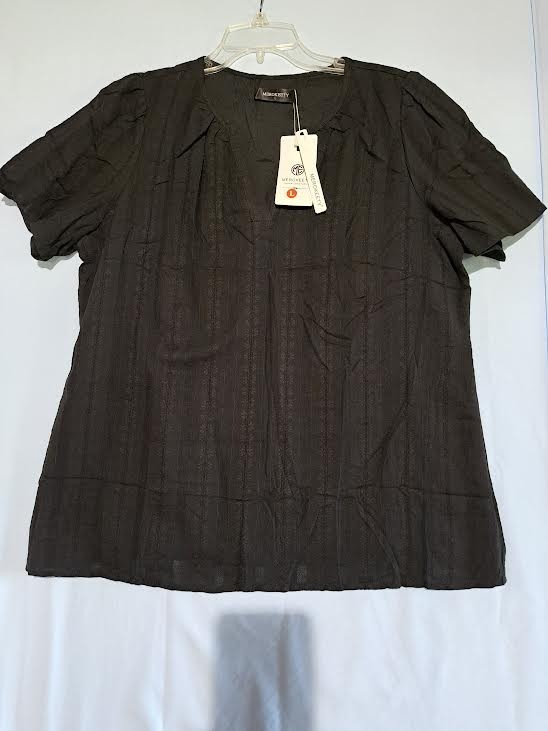 Merokeety Women Black short Sleeve V Neck 100% Cotton Lined Embossed Dress Short