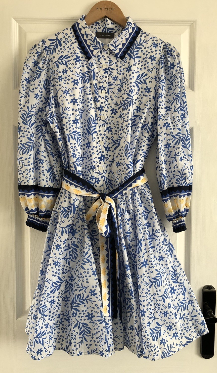 MINT VELVET Gorgeous Blue Floral Lined Shirt Dress Size M (12-14)