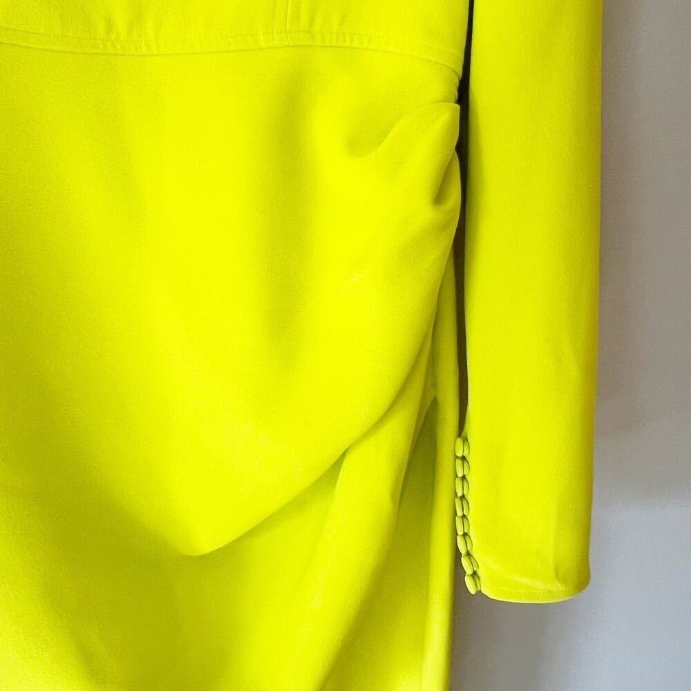 Self-Portrait Crepe Ruched Midi Dress Lime Green Puff Sleeve 6 NWT