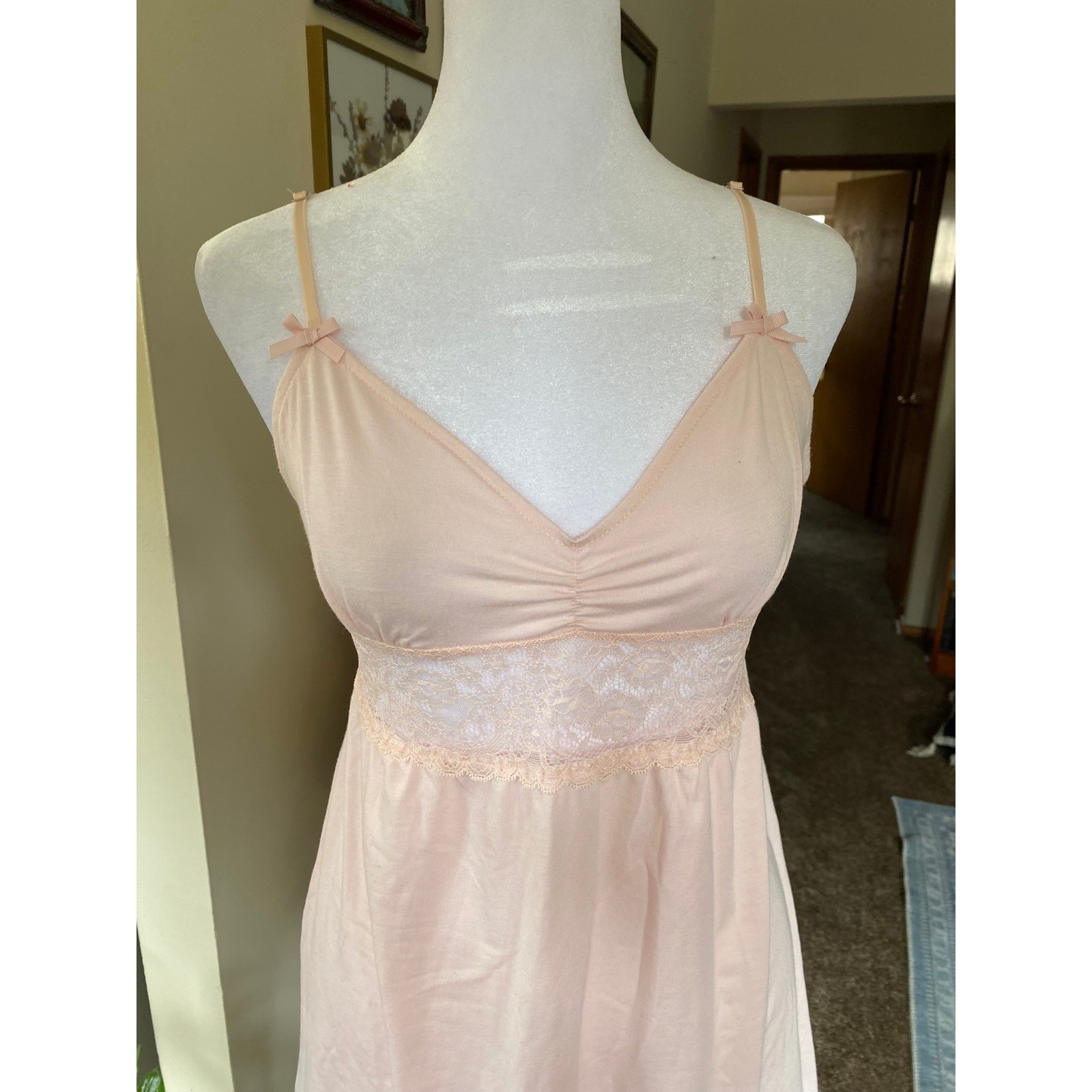 Babydoll Lace Trim Sheer Bows Pink Chemise Mini Dress Small Lingerie Femme Y2K